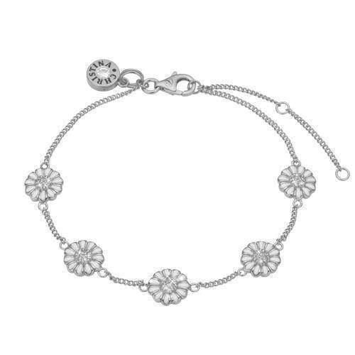 Image of 925 sterling sølv Christina sølv armbånd 5 Marguerites Fin kæde med 5 margueriter 26 hvide topazer fra Christina Collect